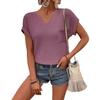 Women Summer Short Sleeve Waffle Knit Solid Color Pullover T Shirt  Top