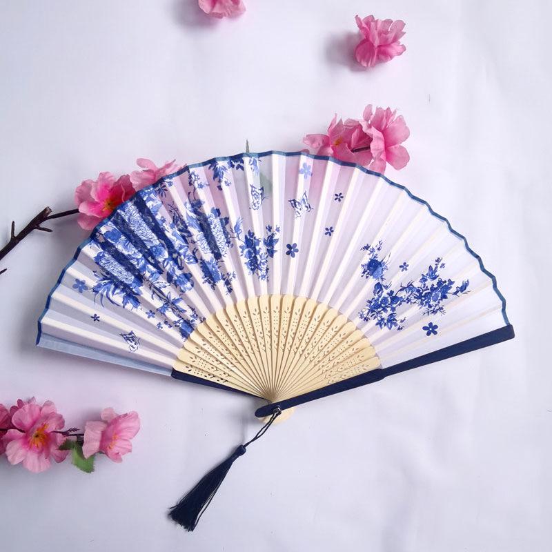 Vintage Bamboo Silk Women's Folding Fan - Portable Dance Gift