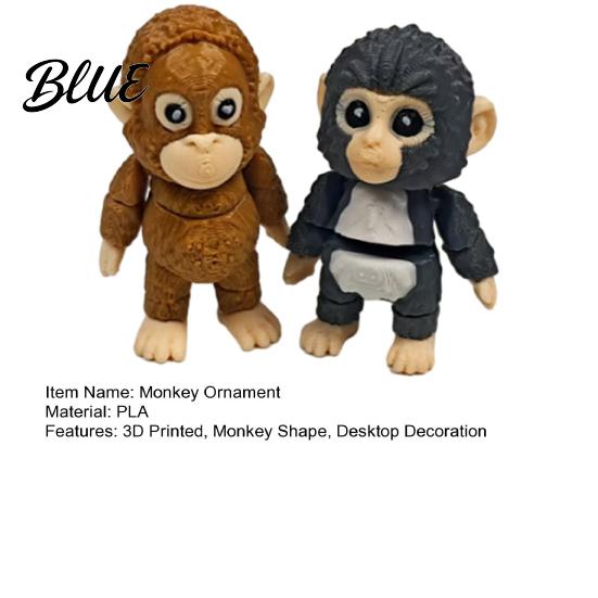 Living Room Monkey Ornament 2Pcs 3D Printed Figurine Movable Joints Mini Orangutan Desktop Statue Fidget Toy Home Office Decoration Decor