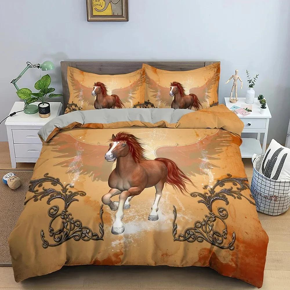 Animal Horse Bedding Set Boys Girls Twin Queen Size Duvet Cover Pillowcase Bed Kids Adult Fashion Home Textileextile