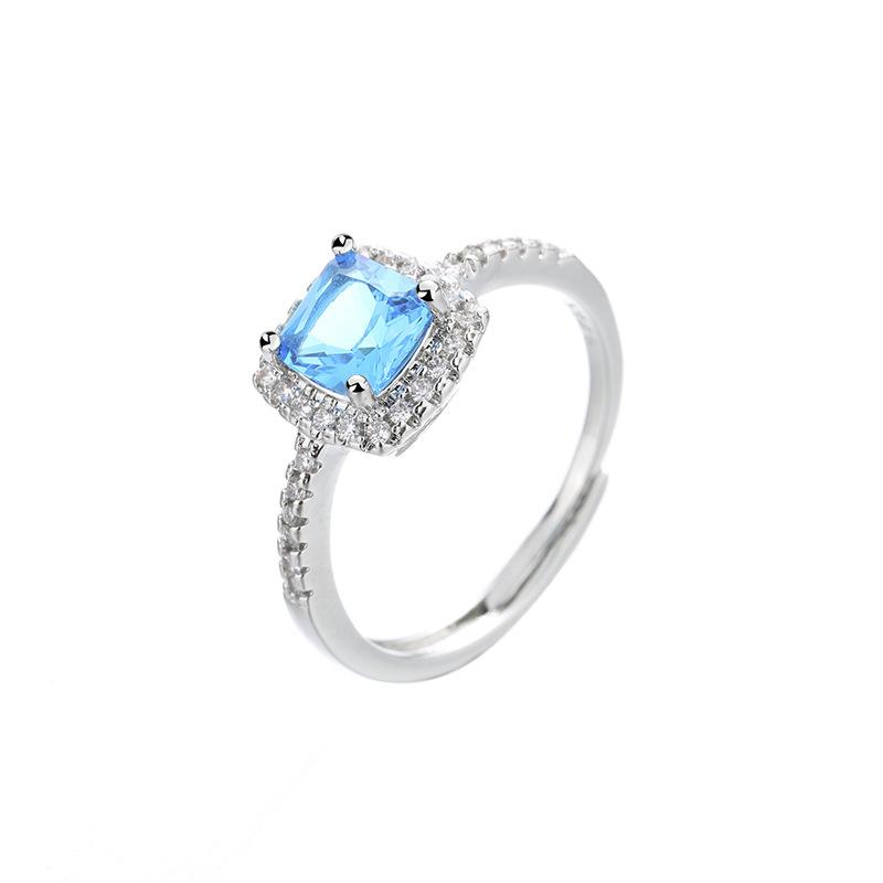 Fashion Four-Claw Square Diamond Ring Women'S Light Luxury High-End Multi-Color Zir*****Pen Ring Jewelry