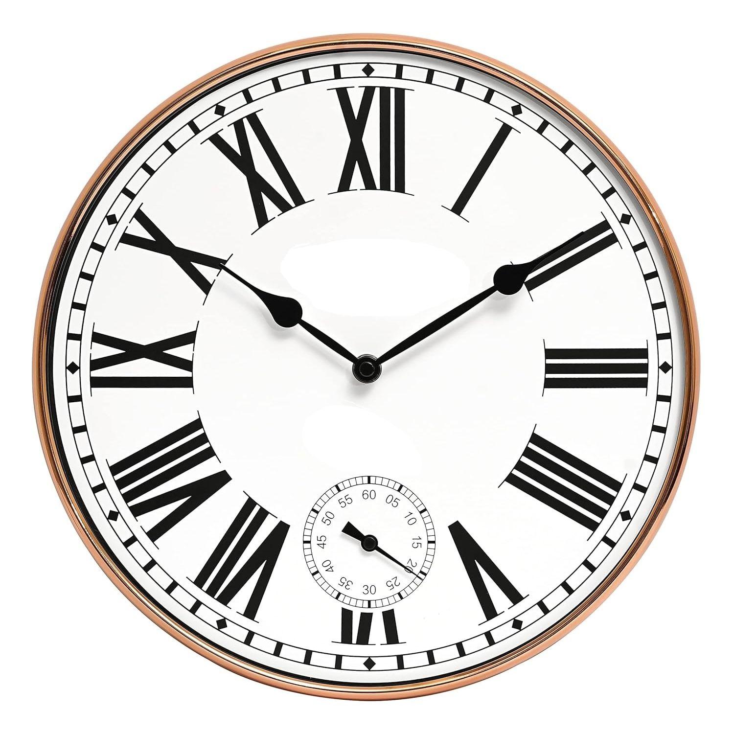 

Wall Clock with Sub-Second Dial (12 Inch) (Rosegold, with HD Clear Curved Glass)(Silent Sweep Movement Technology)(Fleet Street in Rose)