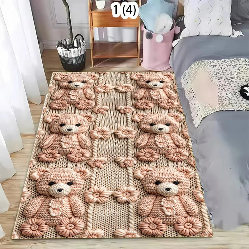 

Adorable Warm 3D Knitted Bear Pattern Soft Plush Area Rug Non-Slip Decorative Carpet for Bedroom Living Room Nursery 40X60cm