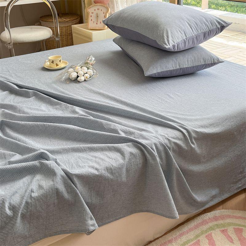 New Thick Minimalist Striped Brushed Bed Sheet for Single Double Student Dormitory