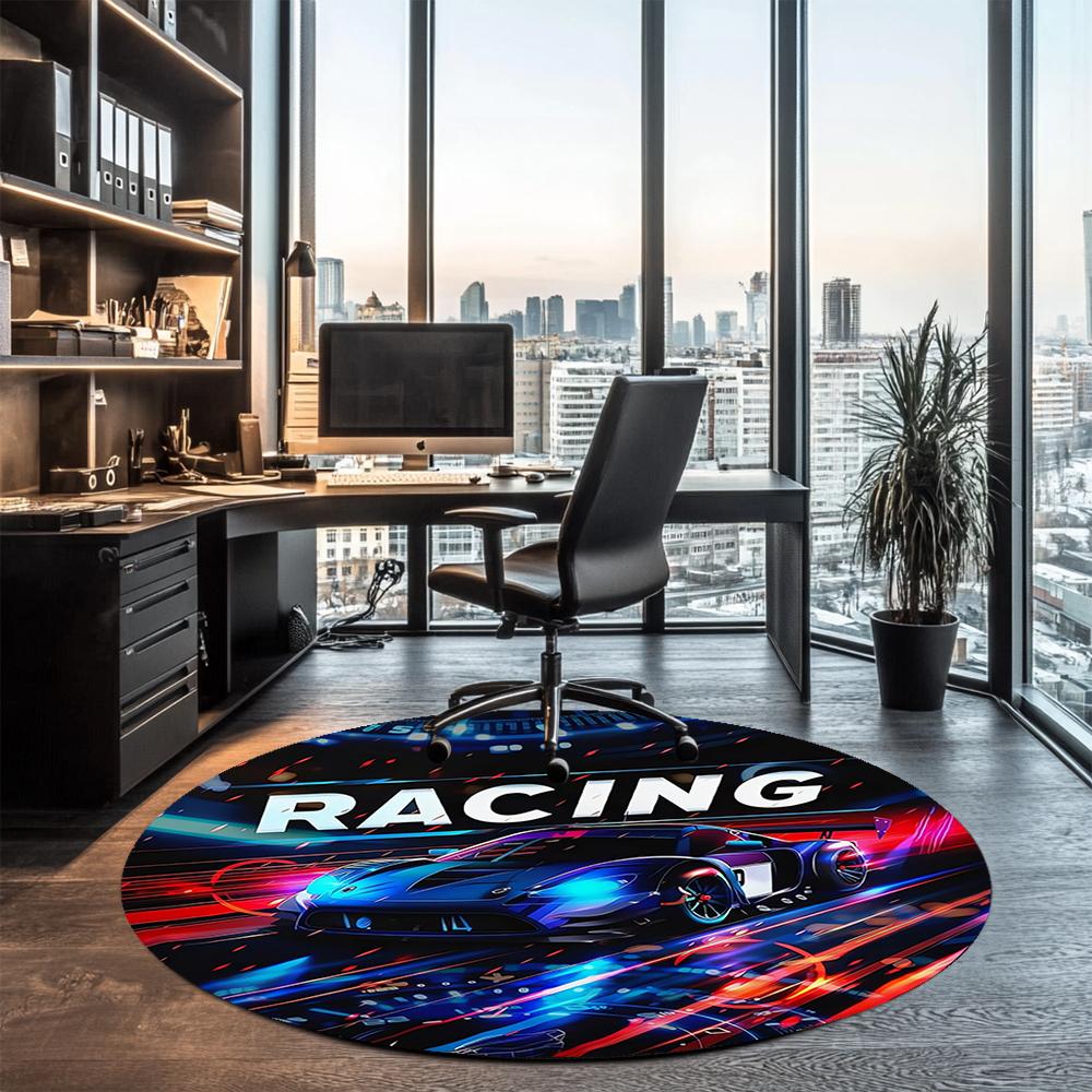 Racing Printed Round Rug Carpet Chair Rug Area Rug Entryway Doormats,for Office Chair Living Room Bedroom Kitchen Room.