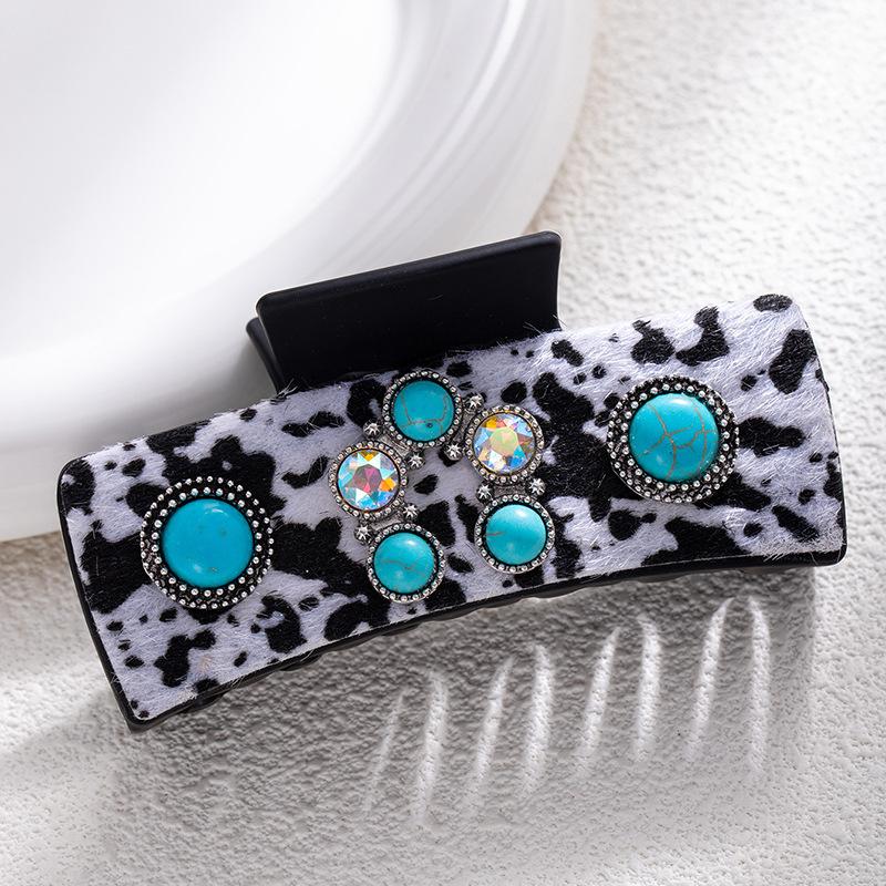Bohemian Ethnic Style Turquoise Grab Clip Western Style Hairpin Retro Leopard Print Sequined Leather Fashion Disc Hairpin