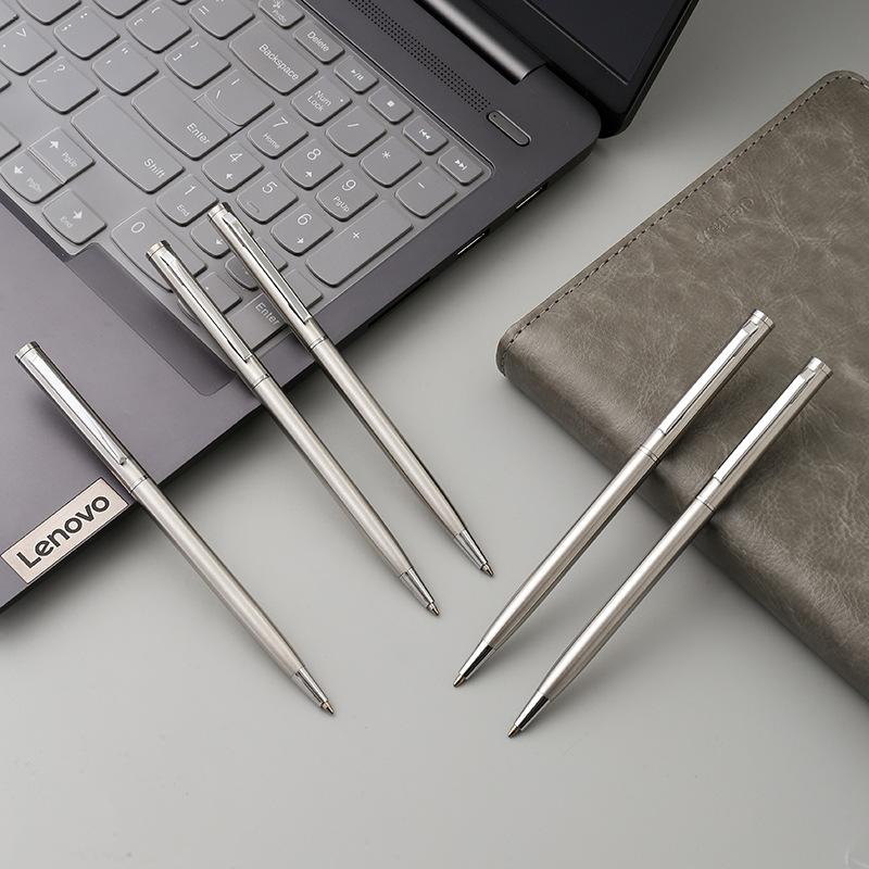 Durable Medium Nib Twist Top Design Smooth Writing Perfect Ballpoint Pens 5Pcs Elegant Silver Stainless Steel Ballpoint Pens