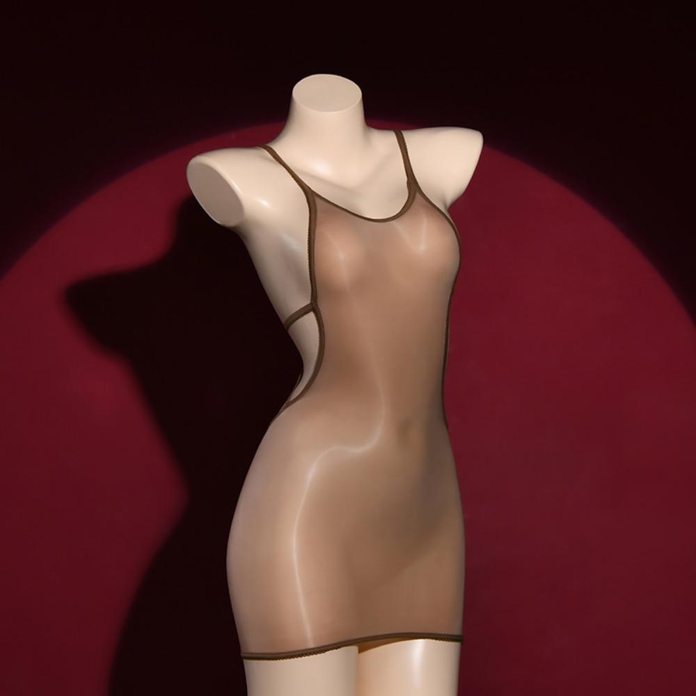 Qing Mint Thin Strap Horse Oil Stockings Oily Silky Slippery Hip Skirt Sexy Backless Nightclub Wind Dancing Black Silk Skirt