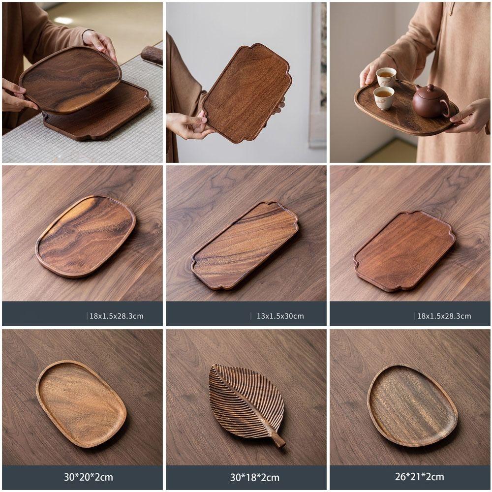 Walnut Tea Tray Round Wooden Tea Tray Plate Retro Serving Platter Tray  Tea