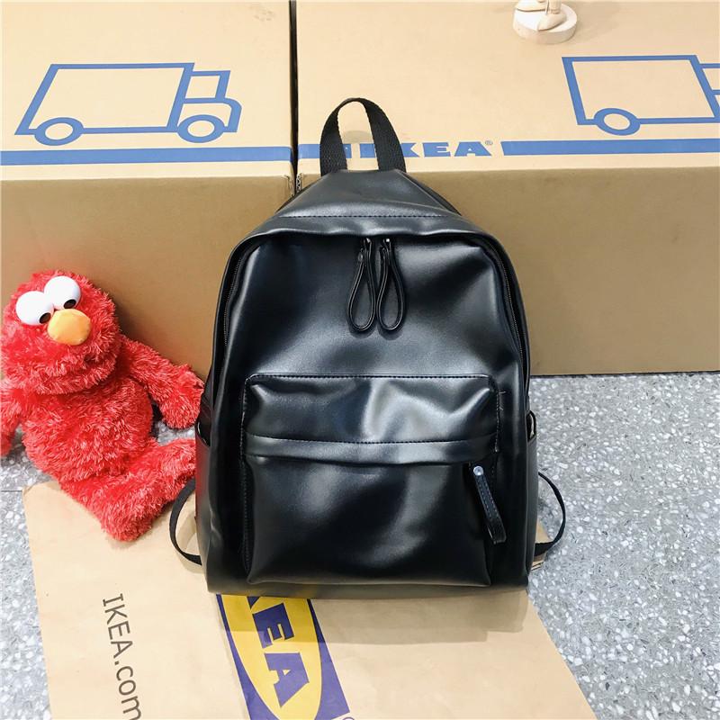 Ielgy Backpack Large Capacity Solid Color PU Leather Backpack