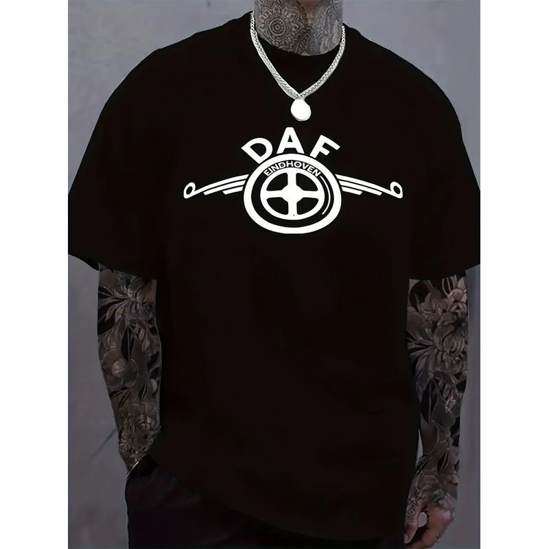 Herren Freizeit-T-Shirt mit kurzen Ärmeln - Leuchtendes Grün mit weißem DAF-Grafikdruck, Regular Fit T-Shirt, Maschinenwaschbar, Ganzjahreskomfort, Sommer