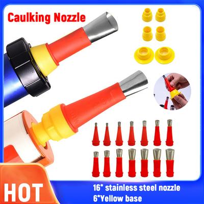 16Pcs Stainless Steel Caulking Finisher Glue Nozzle Applicator+6Pcs Base Kits Improvement Construction Tool
