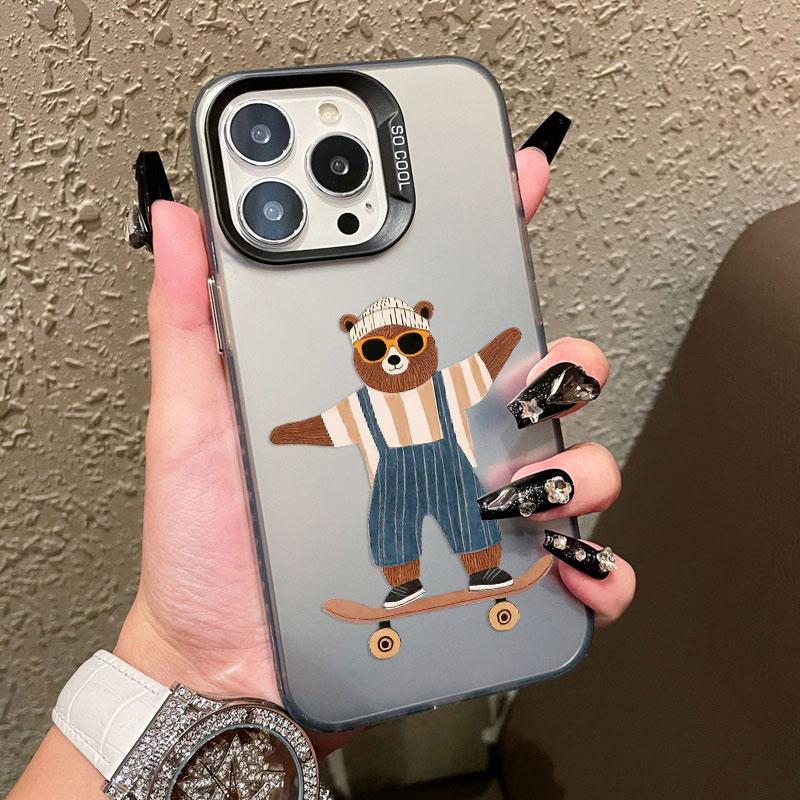 Cartoon Cool Skateboard Bear Laser Phone Case for IPhone 17 14 15 16 Pro Max Plus 12 13 Mini 11 Pro Max 17 Air Shockproof Covers