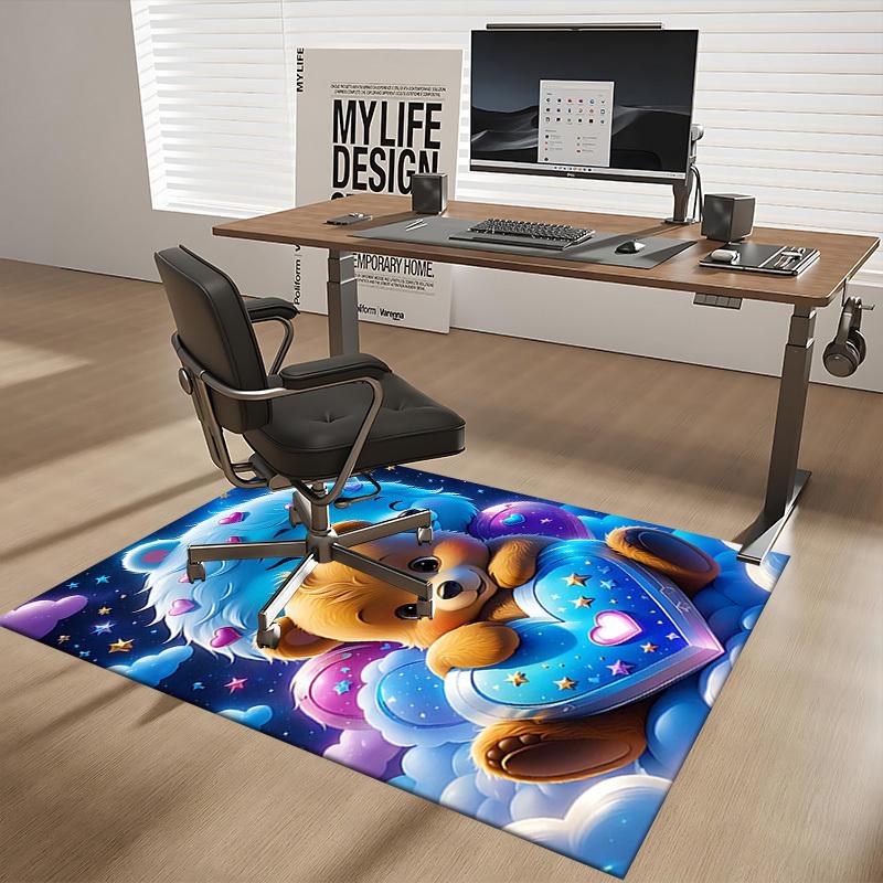 1pc Anime Teddy Bear Heart Chair Mat - Cute Office Rug with Hearts and Stars, Non-Slip Carpet for Desk Chairs, Perfect Gift for Anime Lovers, Suitable