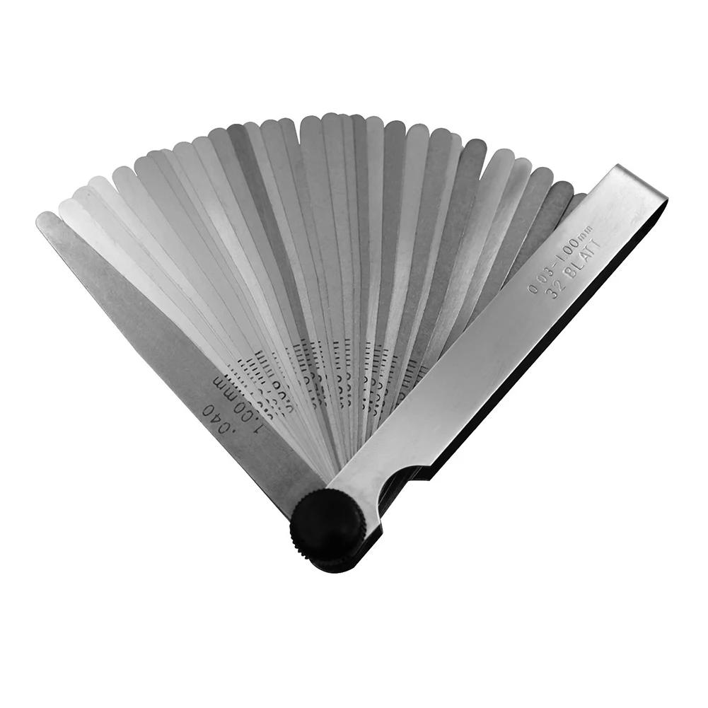 32pc Feeler Gauge Stainless Steel Measuring Tool Set 0.001-0.04" 0.03-1.00mm Feeler Gauge Motorcycle Tire Repair Tool