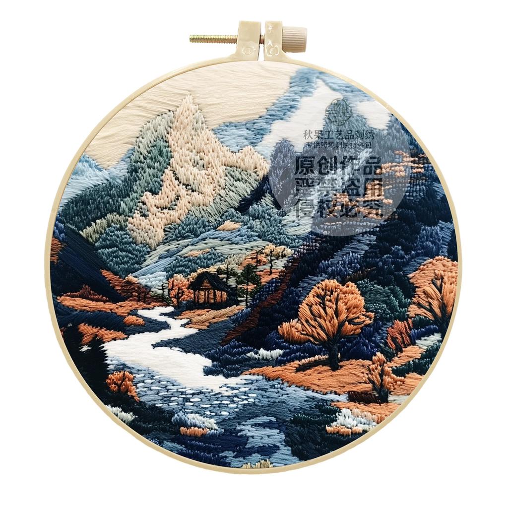1set Riverside Cottage Landscape Series Hand Embroidery Material Set, Cross Stitch Beginner's Easy Tutorial and Tools, Craft Fabric Material Set