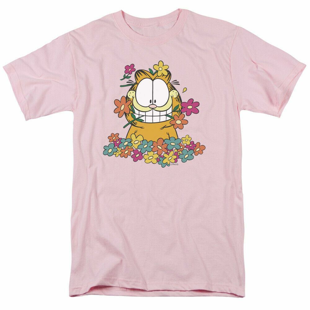 26 Garfield In The Garden T Shirt Mens Licensed Jim Davis Comic Tee Light Pink Unisex T-Shirt XXL