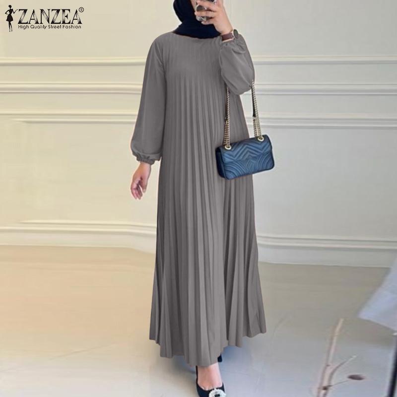 ZANZEA Γυναικείο Καθημερινό Φόρεμα Καφτάνι με Στρογγυλή Λαιμόκοψη, Άνετη Γραμμή και Μακρύ Μανίκι