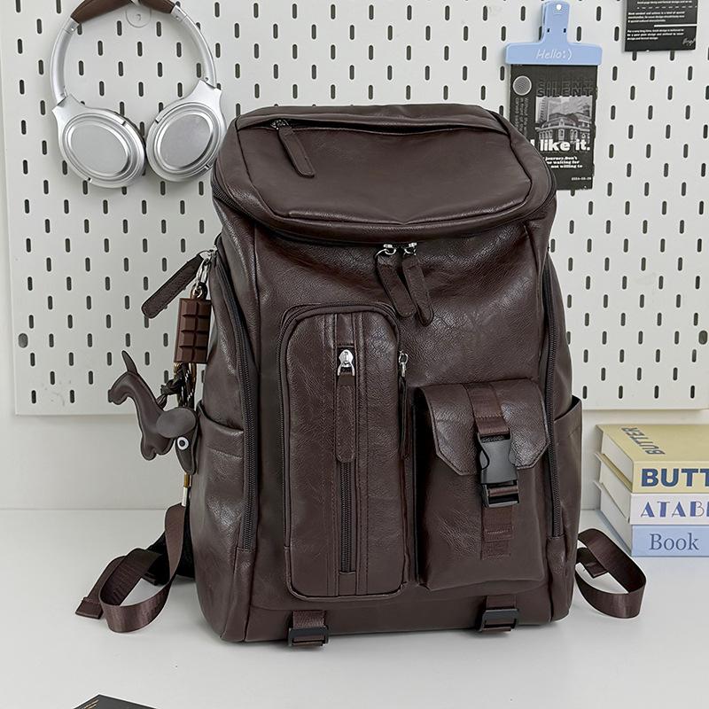 Schoolbag New large-capacity backpack Men's PU leather schoolbag Outdoor travel mountaineering bag Women's multi-purpose backpack