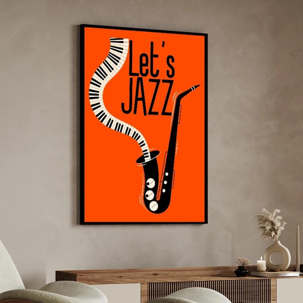 1pcs Frameless Jazz Club Black Cat Piano Vinyl Poster Retro Canvas Painting Printing Nordic Wall Picture Living Room Home Decor
