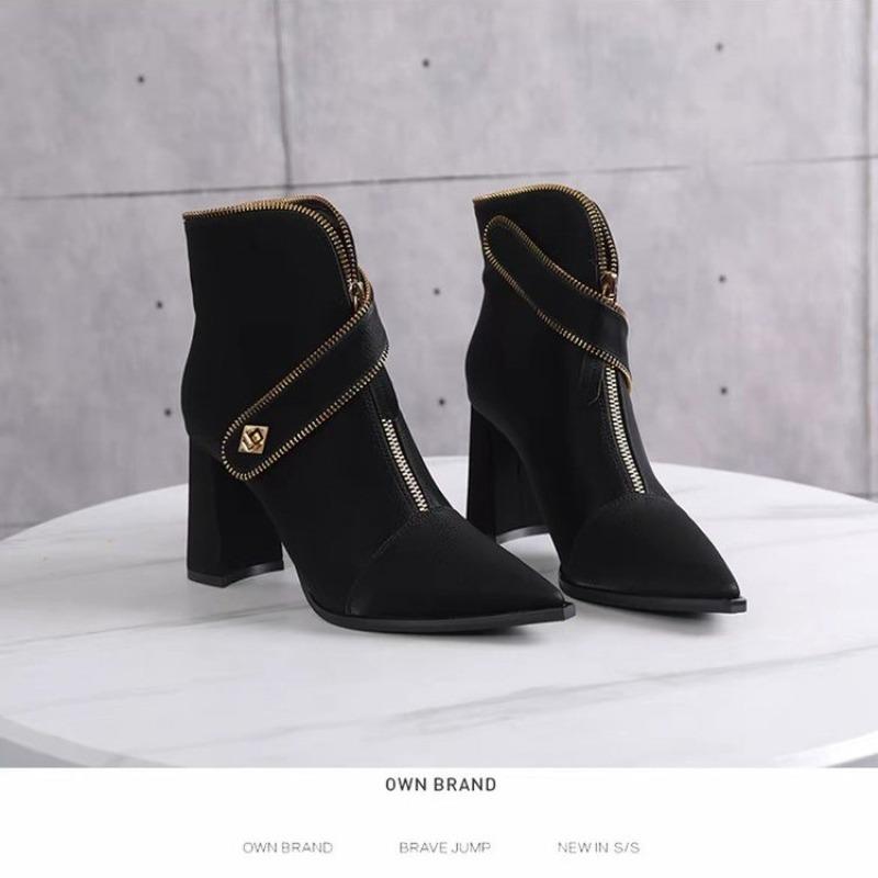 Модные ботильоны Модные сапоги 2025 Зима Новые Остроносые Металлическая пряжка Узкие сапоги 37 чёрный 4900₽