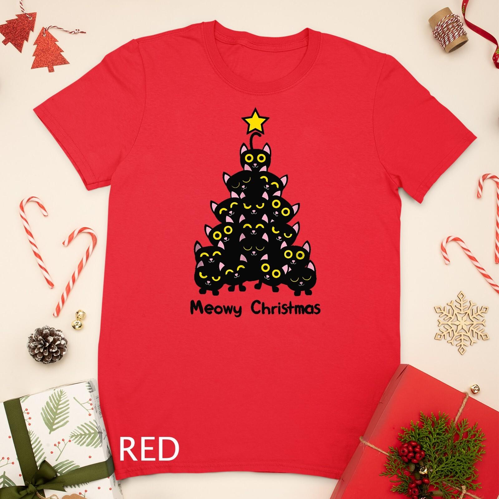 Meowy cat Christmas tree shirt men women T Shirt Mens Womens Tees Top plus size Unisex T-Shirt Mens Womens Tees Top XL