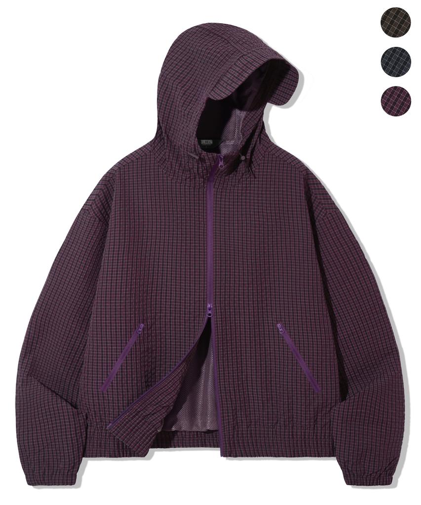 TRILLION Check Pattern Hooded Zip-Up Windbreaker_3Color