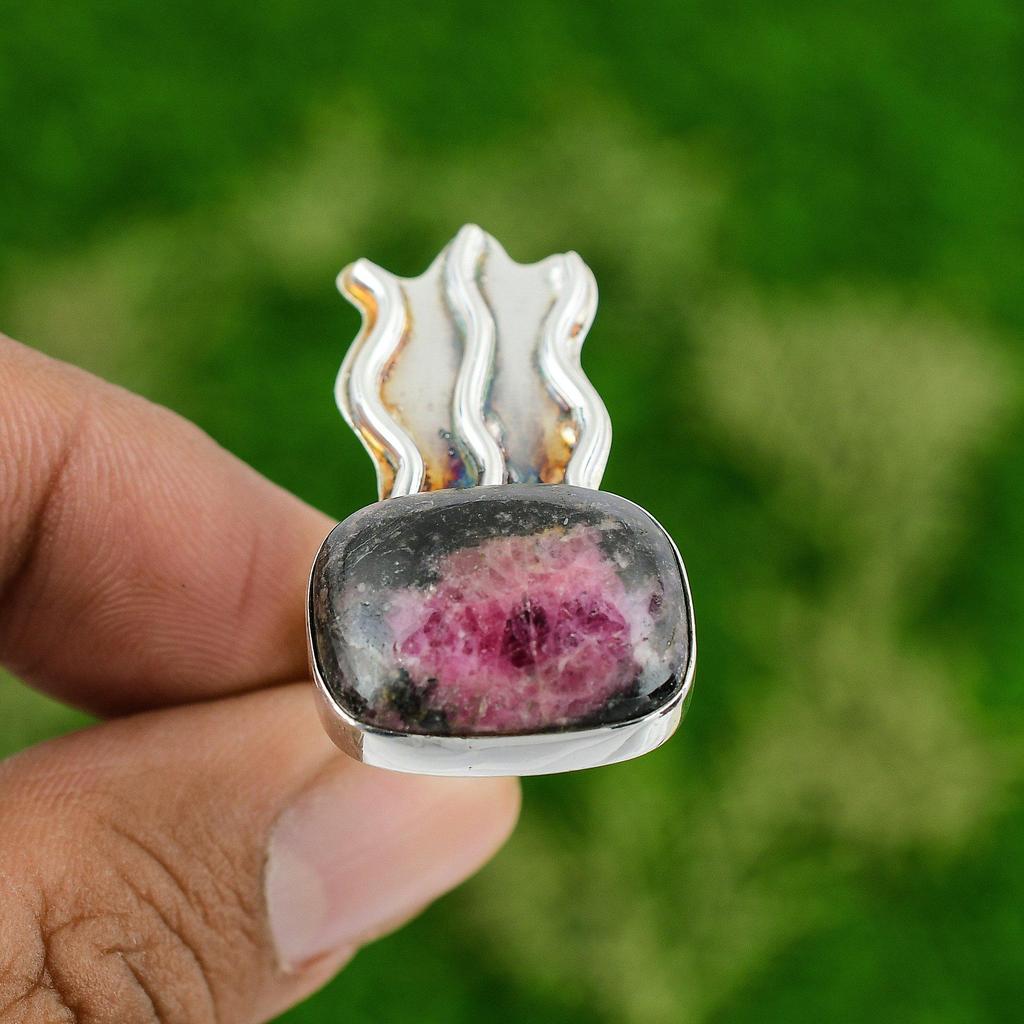 Anniversary Gift For Her Natural Rhodonite Statement Ring Size 7 925 Silver