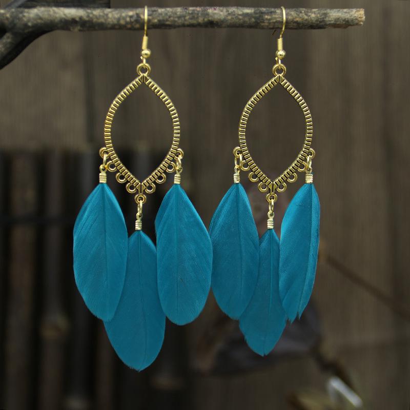 Trendy Ethnic Retro Multicolor Feather Beaded Circle Dangle Earrings