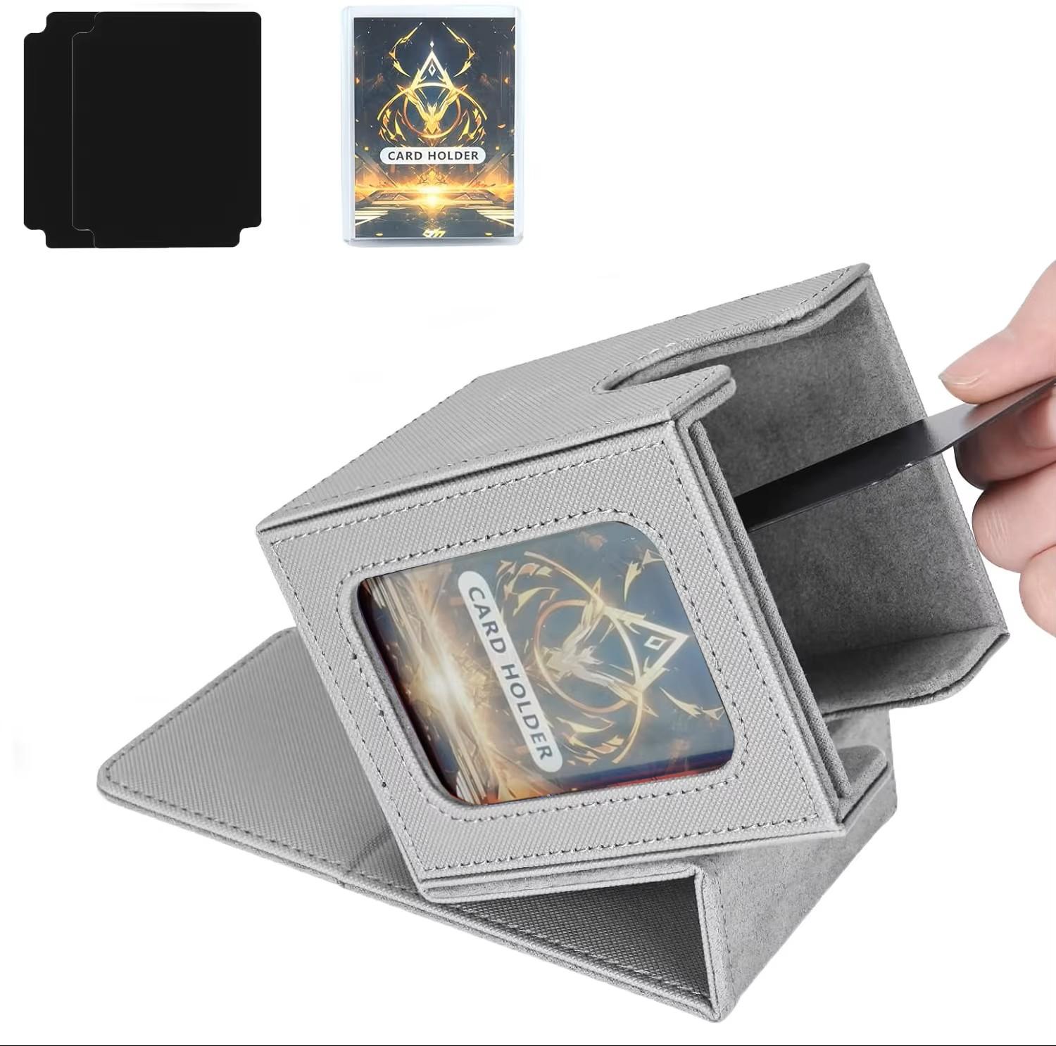 

Card Deck Box with MTG Commander Display Holds 100+ Double-Sleeved Cards Trading Card Storage Box Fits TCG Baseball Sports Card серебряный серый