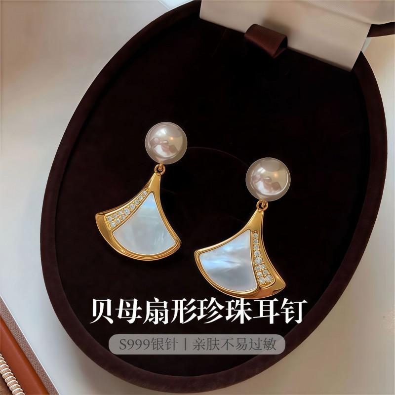 Womens Cross Shell Zircon Earrings Needle Luxury Versatile Jewelry