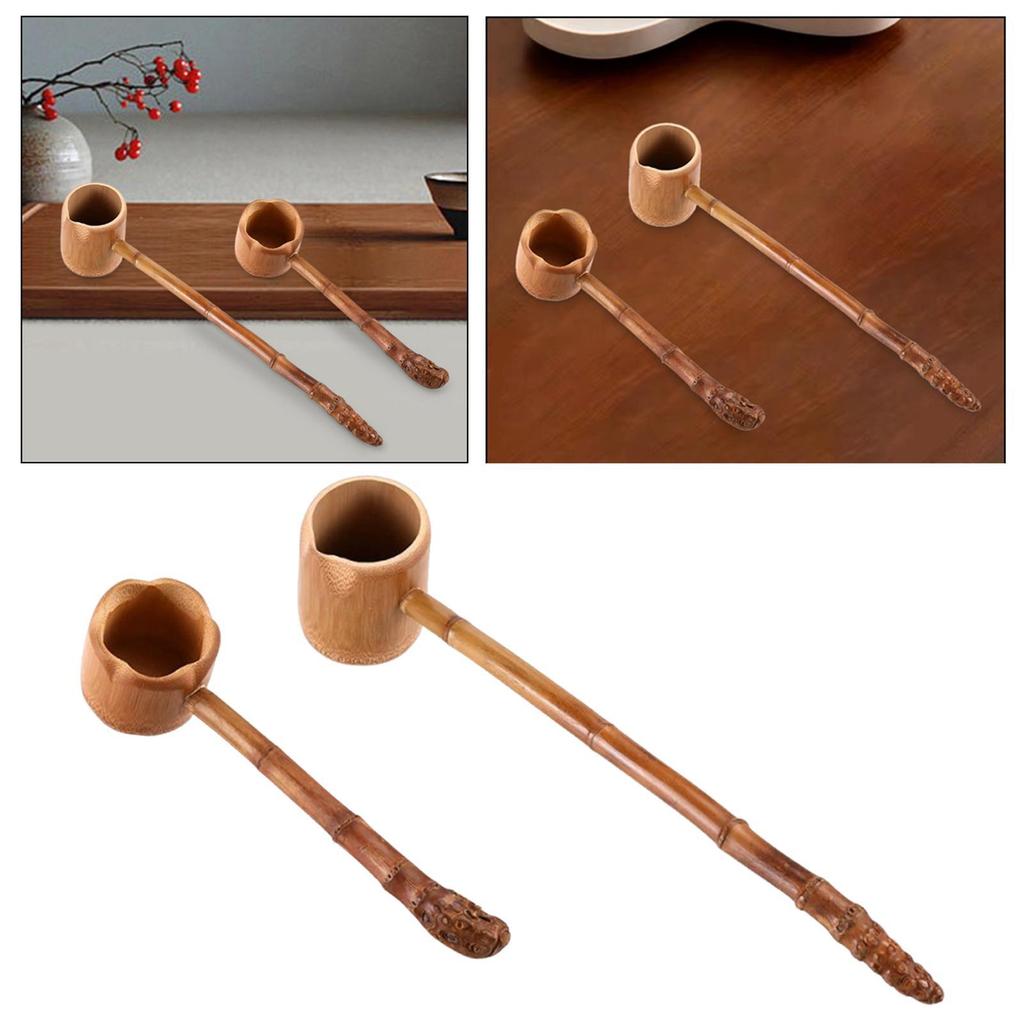 Bamboo Scoop Water Ladle Kungfu Tea Accessory Long Handle Wooden Spoon Easy To Clean for Kitchen Tea House Home Restaurant