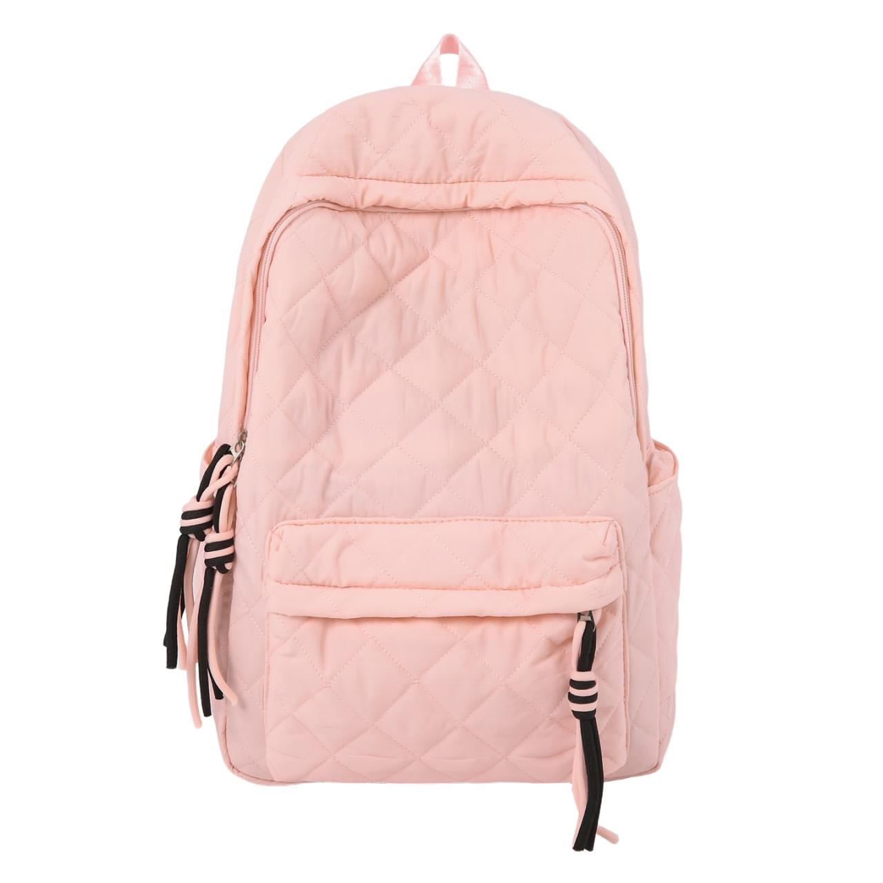 

Lightweight Quilted Backpack Casual Fashion Daily Bag Large Capacity School Bag for Students Minimalist Design Commute Travel with Functional Pockets 30cm×11cm×37cm рожевий