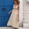 Sexy High Waist V Neck Tie Backless Ruched A Line Midi Dress for Party