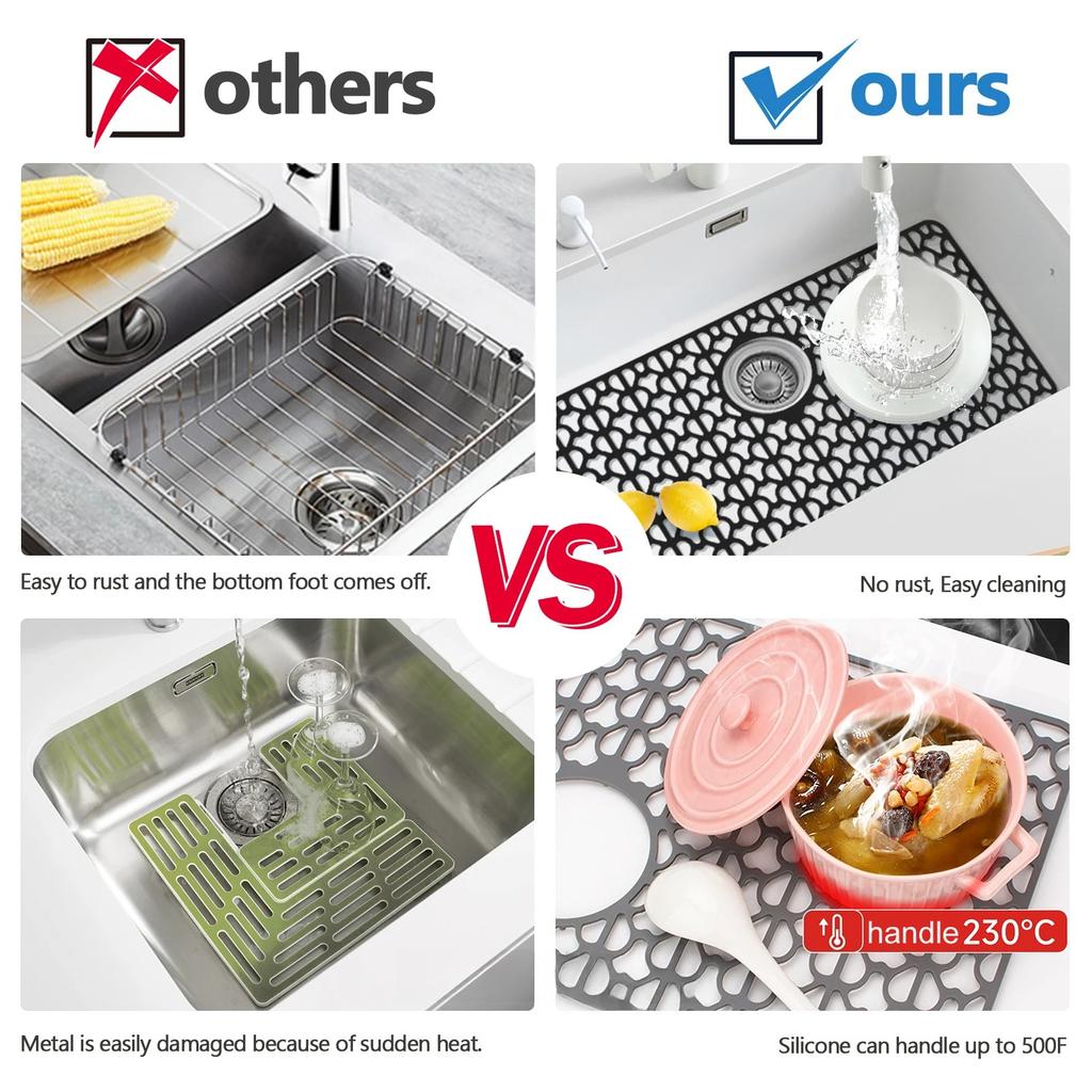 big size Sink Protectors for Kitchen Sink with Drain,Kitchen Sink Grid,Heat-Resistant mat,Silicone Sink Mat for Bottom of sink