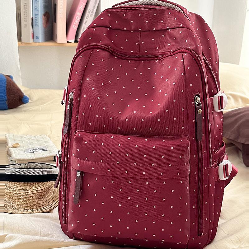 Polka Dot Lightweight Backpack for High School Girls, Simple and Trendy Design