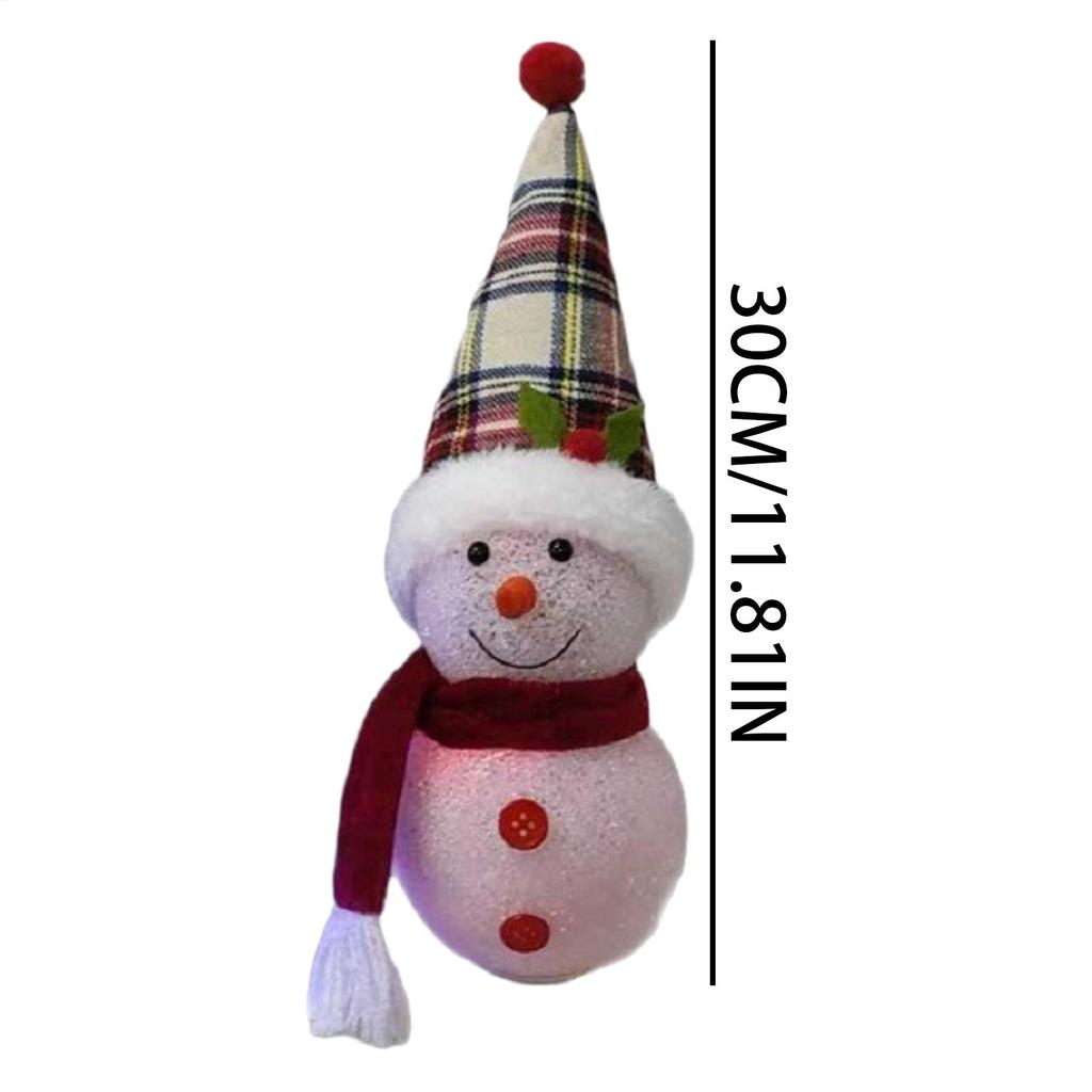 Christmas Snowman Holiday Decoration With LED Light Rustic Festive Doll For Home Office Bedroom Bookshelf Mantel Living Room