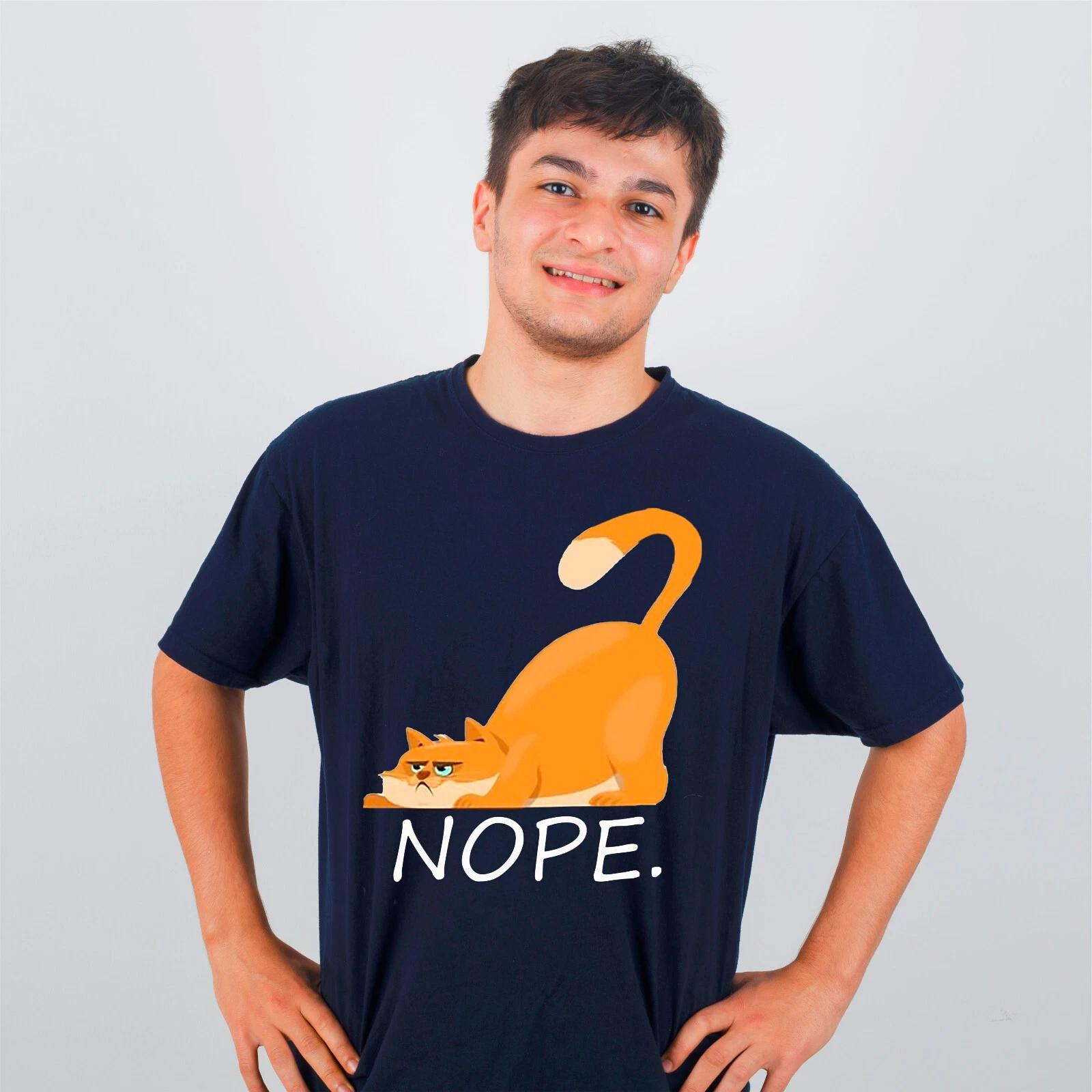 Nope Cat Womens T-Shirt Funny Cat Lover Gift Pet Lazy Sloth Crazy Cat Present 3XL