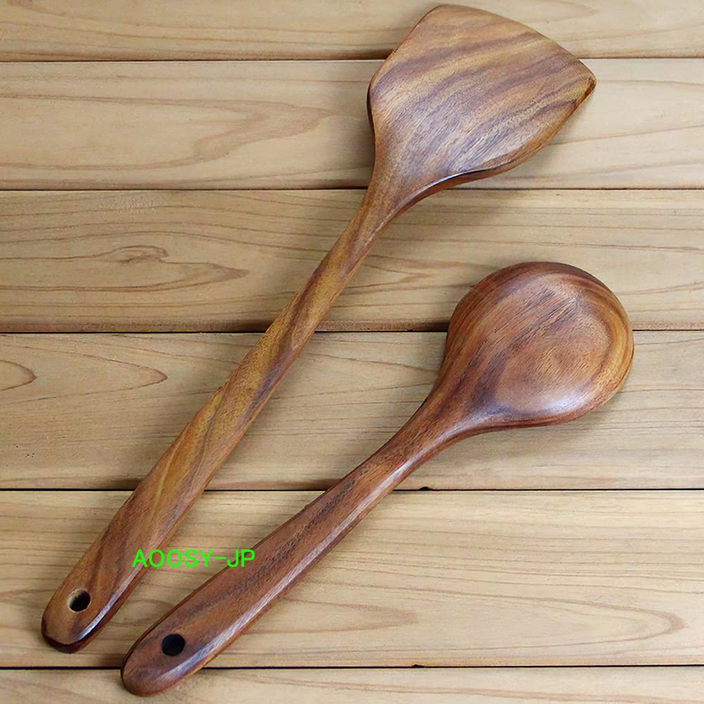 AOOSY Rice and Made of Natural Perfect for Cooking and Wok Includes Kitchen and Wooden Kitchen Large Kitchen Utensils 2-Piece Set Paddle, Spatula,