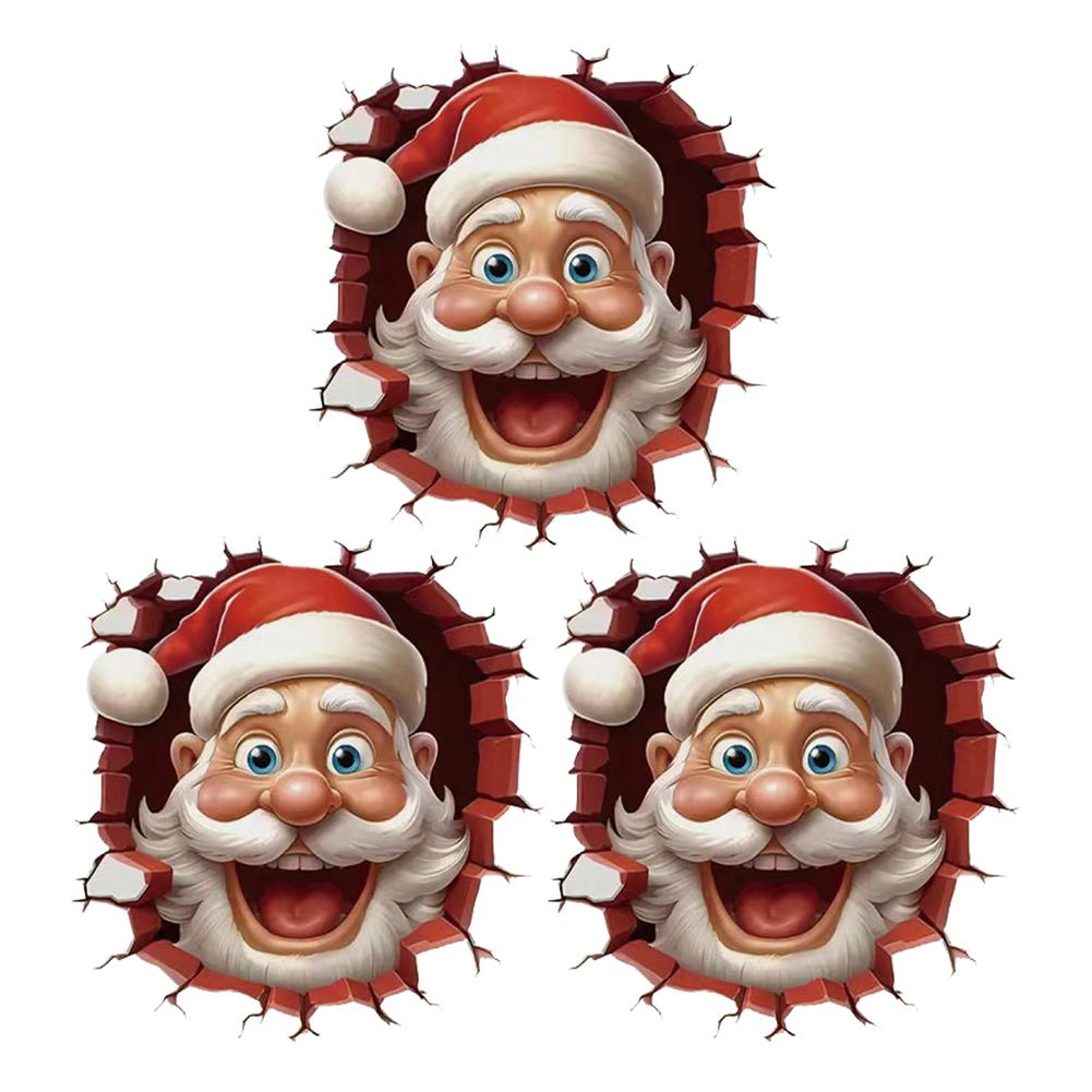 3pcs Paper Santa Claus Wall Decal Wall-Breaking 3D Christmas Wall Sticker for Xmas Window Toilet Wall Refrigerator Decorations