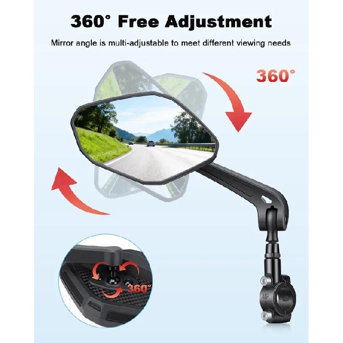 Elecpow Bike Rear View Mirror 360° Free Adjustment Rotatable Handlebar Viewmirror High Definition Large Mirror Bike Accessories