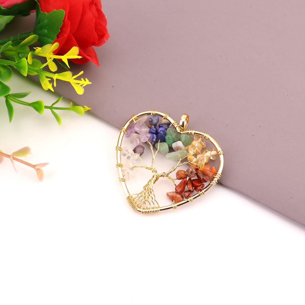 Rainbow Life Tree Wire-Wrapped Crystal Pendant Necklace N746