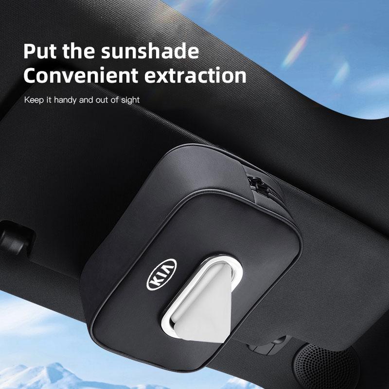 YDHM8 Car Tissue Box Holder Leather Car Armrest Napkin Case Sun Visor Backseat Bag For Kia Ceed Rio Niro Stonic K7 K5 K8 XCeed Soul K9