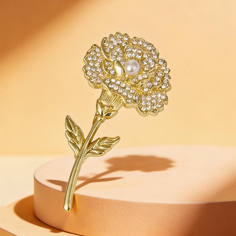 Creative Carnation Brooch Luxury With Pearls Metal Corsage Ornament Decorative Lapel Pin Gift Giving 1/2Pcs