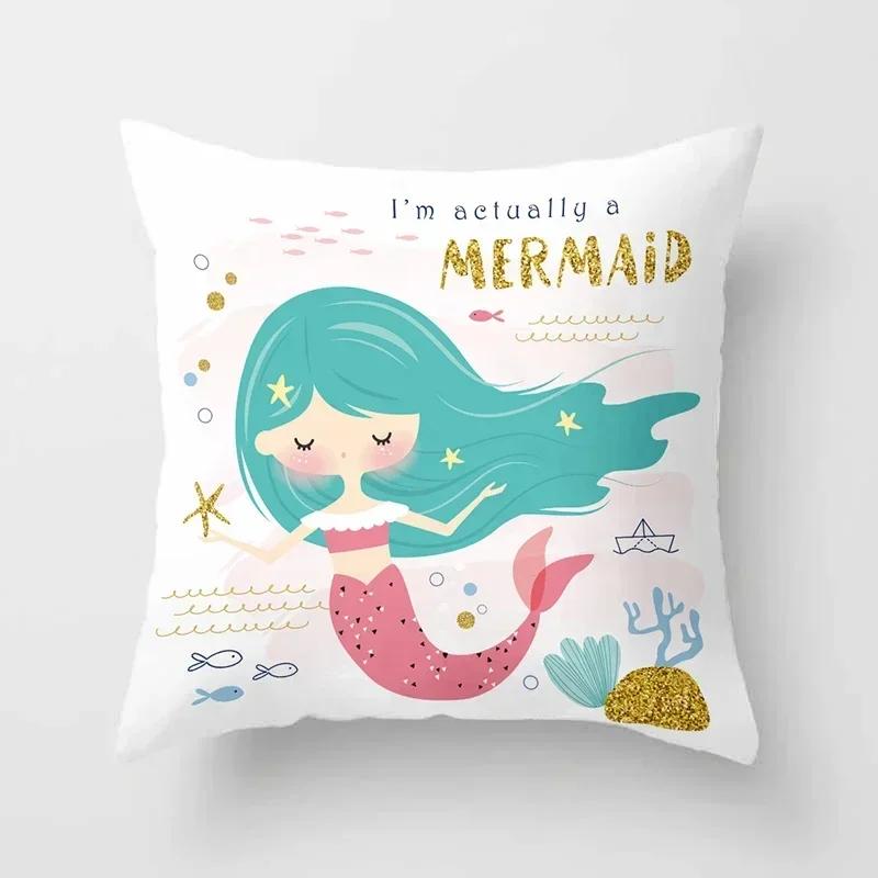 Cartoon Mermaid Decorative Cushions Pillowcase Polyester Cushion Cover Throw Pillow 45*45 Sofa Decoration Pillowcover