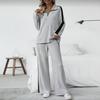 Women Ribbed Knit 2 Piece Outfit Half Zip Long Sleeve Top And Wide Leg Pants Set