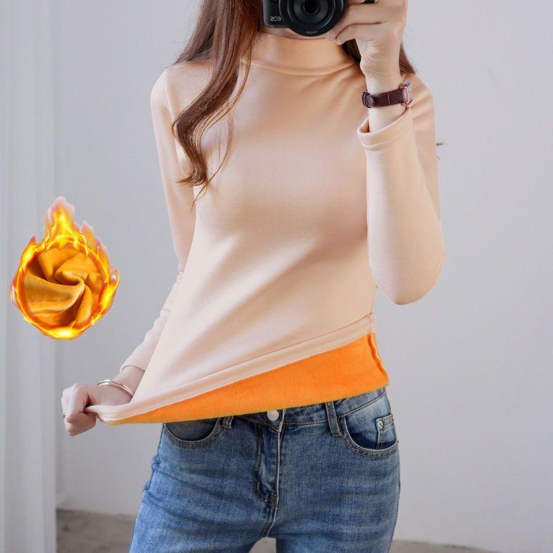 Thermal Underwear Top For Women Solid Warm Long Intimates Loose Size Turtleneck Winter Warm Women Long Sleeve Basic T Shirt