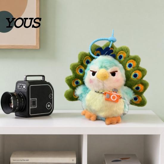 Easy Attach Bag Charm Peacock Plush Keychain, Cute Green Stuffed Animal Charm, Soft Fashionable Backpack Pendant for Women Girls, Handbags Schoolbags