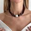 Vintage Leopard Print Silk Scarf Flannel Knotted Necklace Female, Creative Imitation Pearl Ccb Beaded Neck Chain Necklace