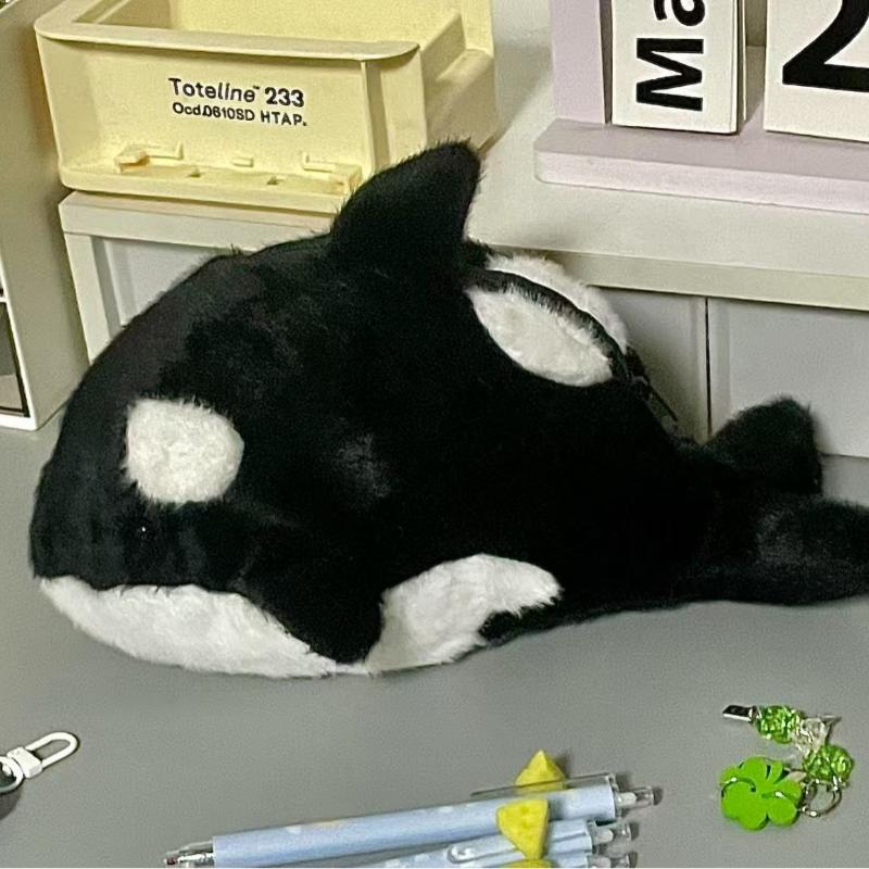 Roztomilý kreslený malý delfín žralok plyšový pouzdro na tužky velkokapacitní taška na ukládání psacích potřeb pouzdro na tužky multifunkční plyšová taška